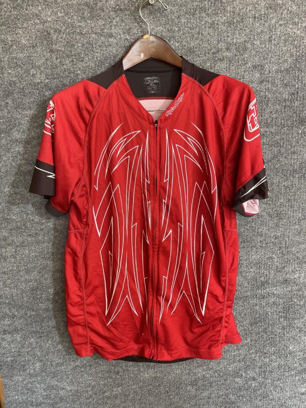 Troy Lee Designs Cycling Jersey Mens XL Red Full Zip Short Sleeve Bike Top